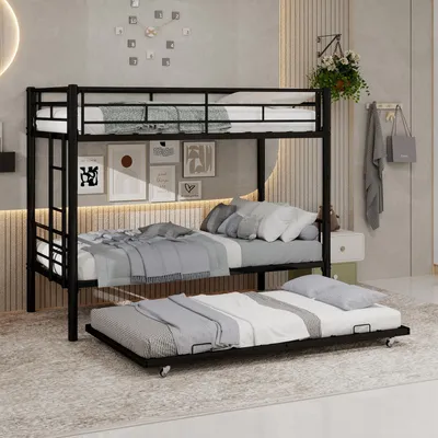 Obrázok produktu pre Poschodová posteľ, rozložiteľná, 2 v 1, rozmer 90x190 cm, povrchová úprava práškovou farbou, bezpečnostné zábradlie, protišmyková rebrík, maximálna nosnosť 200 kg