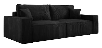 Produktbild von Sofa mit Schlaffunktion und Bettkasten CORTINA, Sofa Cord, Couch, Klappsofa mit Schlaffunktion, Schlafsofa, Bettsofa, Polstersofa - Schwarz POSO 135