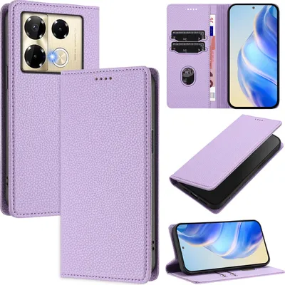 Produktbild von Litchi Leder Handyhülle für Infinix Note 40 Pro 4G/Note 40 Pro 5G/Note 40 Pro+ 5G Wallet Kartenfächer Standfunktion Hülle Violett