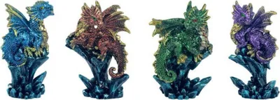 Produktbild von 4er Set Babydrachen auf Felsen metallfinish