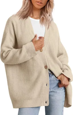 Image de ASKSA Cardigan Femme Tricot Outwear Décolleté en V Ouvert sur le devant Léger Pull Décontracté avec Boutons, Abricot, S