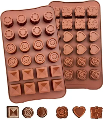 Produktbild von 2 Stück Silikon-Schokoladenformen mit 24 Vertiefungen - Antihaftform für Schokolade und Kuchen - Schokoladen-Gelee-Formen