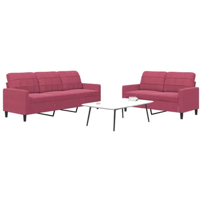 Produktbild von 2-tlg. Sofagarnitur mit Kissen Weinrot Samt, Schlafsofas 2024 Neu