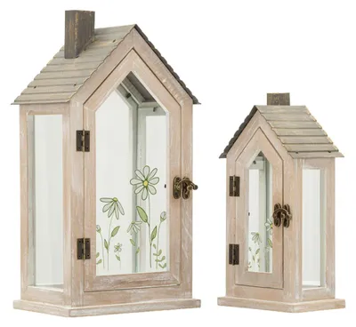Imagen del producto de Set de dos farolillos Home Flower de madera y cristal