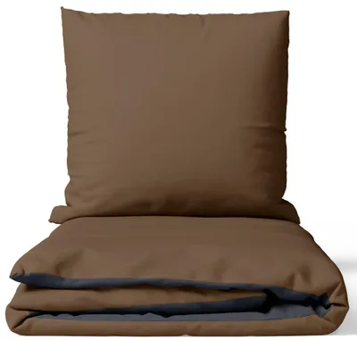 Produktbild von Baumwolle Bettwäsche Set 155x220 cm Feinbiber Braun Anthrazit Wendeseite Uni