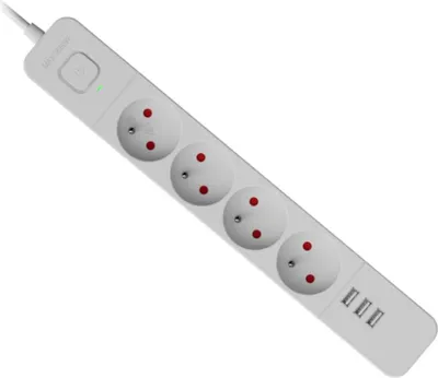 Produktbild von Defender SFS 133 Steckdosenleiste 1,5 m, 4 Steckdosen, 3x USB, weiß