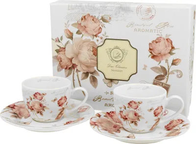 Produktbild von DUO FLORAL 2er-Set Espressotassen 90 ml SECESSION mit Untertassen, New Bone China Porzellan