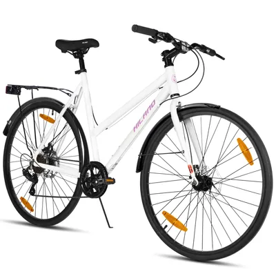 Produktbild von HILAND Cityrad 700C Herren Damen Student Aluminiumlegierung Pendler Stadtfahrrad, 7-Gang, mit Schutzblechen, Gepäckträger, Mechanische Scheibenbremse