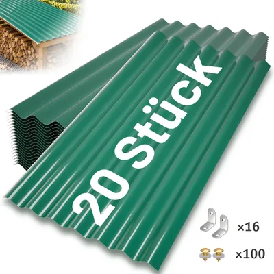 Produktbild von 20xWellplatte Profilblech 11m² verzinkt Wellblech Dachplatten Dach Platten Grün