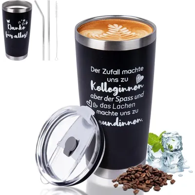 Productafbeelding van Thermobeker van roestvrij staal, 20 oz (ongeveer 600 ml), met rietje en reinigingsborsteltje, ideaal voor collega's