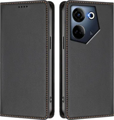 Produktbild von Handyhülle für Tecno Camon 20 /Camon 20 Pro 4G, Kunstleder Klapphülle Stoßfeste Magnetische Hülle mit Ständer Schwarz