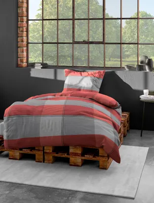 Seersucker-Bettwäsche 155x220 cm + Kissen 80x80 cm Granat