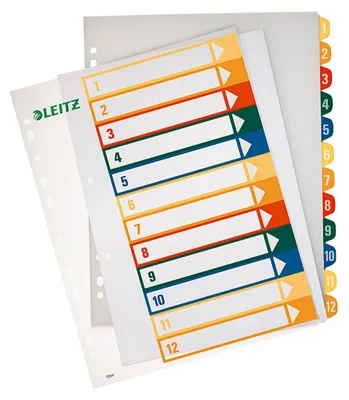 Produktbild von Leitz Register 12940000 DIN A4 1-12 volle Höhe PP farbig/transparent