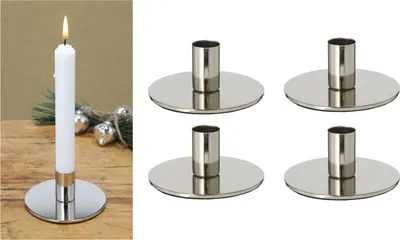 Produktbild von Novaliv 4er-Set Stabkerzenhalter SILBER Weihnachtsdekoration candle holder 10x5cm Metall Adventskranz Weihnachten scandic chic Tafelkerzen Kerzenhalter Kerzenpick Kerzenteller Dekoschale