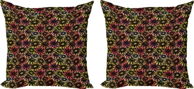 Obrázek produktu pro ABAKUHAUS Květinová sada povlaků na polštář (2ks), Vintage sedmikrásky a slunečnice retro grunge stylizovaný živý umělecký vzor, 40 x 40 cm, vícebarevný