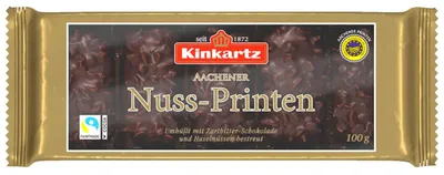 Obrázek produktu pro Kinkartz Aachener Nuss Printen s lískooříškovými vločkami hořká čokoláda 100g