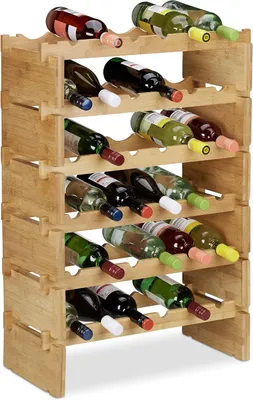Zdjęcie produktu dla Stojak na wino, możliwość układania w stos – bambusowy stojak na 36 butelek wina – możliwość rozbudowy – stojak na butelki wina – 6 półek – naturalny materiał