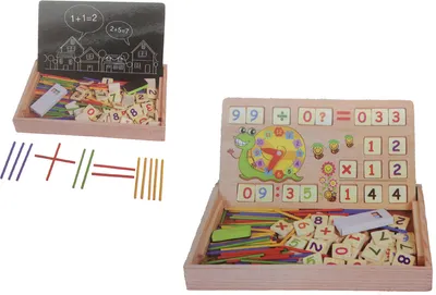 Produktbild von Lernspielzeug / Lernset / mit Tafel, Kreiden, 110 Zahlstäbchen und Zahlen
