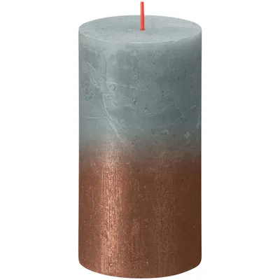 Produktbild von Bolsius Stumpenkerze Rustik Sunset Eukalyptusgrün+Kupfer 13 cm