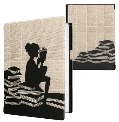Produktbild von kwmobile Schutzhülle für Pocketbook InkPad One Hülle - eReader Flip Case mit Auto Sleep Funktion - Lesende Frau mit Schwarz Beige