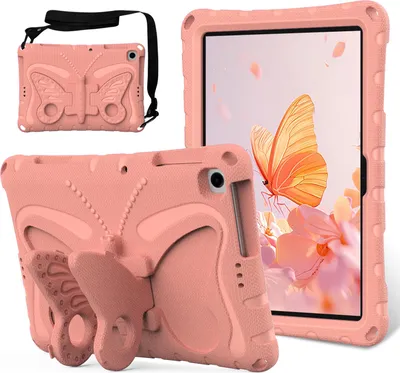 Produktbild von Kinder Hülle für Lenovo Tab M10 10,1" 3rd Gen TB-328F 2022 Leicht Stoßfeste EVA Kindgerechtes Schutzhülle mit Schultergurt, Schmetterlings-Ständer Pink
