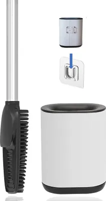 Obrázek produktu pro Sada toaletních kartáčů ze silikonu, dlouhá, z nerezové oceli, bílá, hygienická