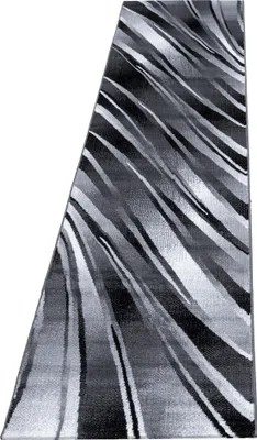 Image de Tapis de couloir pour salon, noir, 80x300 cm, motif abstrait en vagues