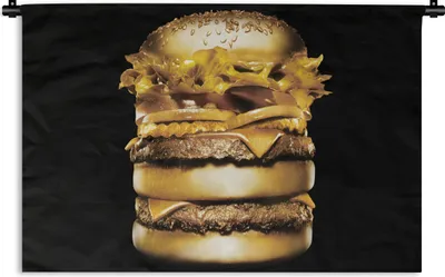 Produktbild von MuchoWow® Wandteppich Wandbehang Goldener Hamburger auf schwarzem Hintergrund. 120x80 cm Tapisserie Dekoration Wandtuch - Wanddekorationen - Wandtücher