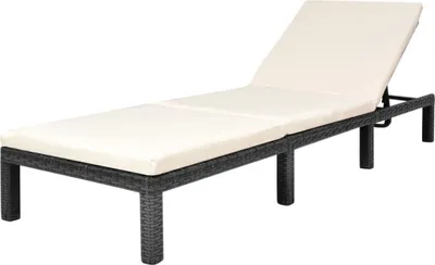 Productafbeelding van vidaXL Zonnebed met kussen, polyrotan, zwart