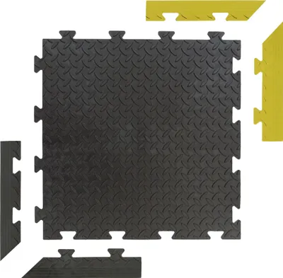 Produktbild von Gewerbeboden PVC Fliesen 8mm Garagenboden Industrieboden Klick-Verlegung schwarz, Farbe:Fliese - Raute - schwarz