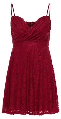 Produktbild von Damen festliches Kleid rot Größe S mit Herzausschnitt, Spitzendetails, Blumenmuster