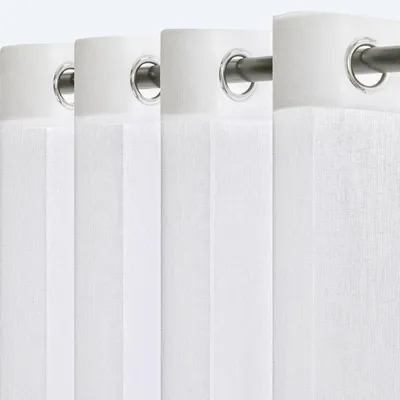 Image de HOME : Rideaux. Rideaux en voile blanc avec œillets. Transparents, pour salon, chambre à coucher, chambre d'enfant. Rideau à œillets, vitrage. Style moderne. Lot de 2