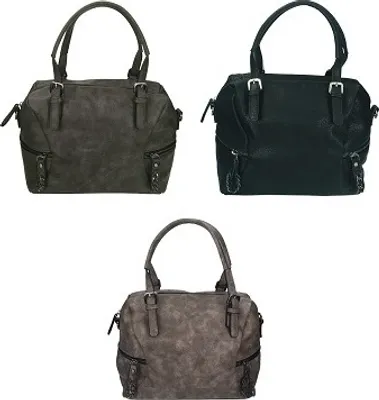 Produktbild von Damen Handtasche PARIS 2 Henkeltasche Umhängetasche mit Reißverschluss, Schulterriemen und zwei Henkeln Farbe - grau - CZ17464