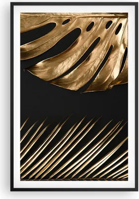 Produktbild von Gerahmtes Poster - Schwarzer Rahmen - Golden Blatt Monstera - 61x91,5 cm - Wand Bild - Wanddeko - Wandbilder - Kunstposter - Wandposter - Bilderrahmen - Bilder - Kunstdruck - P2BPA61x91-5028