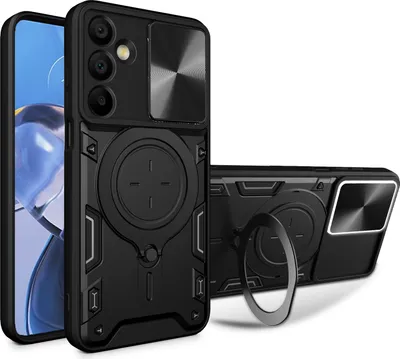 Immagine prodotto di Custodia per Samsung Galaxy A16 Custodia resistente a doppio strato con copertura della fotocamera e supporto ad anello Nero