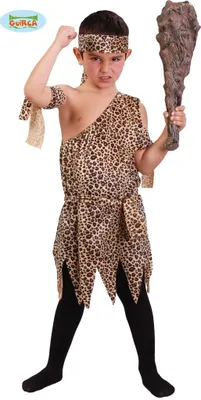 Produktbild von Troglodyten Abenteuer Outfit Karneval Kinderkostüm Steinzeit Look Urzeit Accessoire Jäger Kinder Party Rollenspiel Jurassic Fun, Größe: 128/134 Farbe: Braun