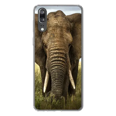 Produktbild von MuchoWow® Handyhülle Schutzhülle Hülle für Huawei P20 Elefant - Natur - Gras - Tiere - Landschaft Silikon Softcase Handy Hülle - Hardcover