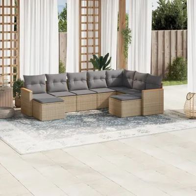 Produktbild von 9-tlg. Garten-Sofagarnitur mit Kissen Beige Poly Rattan 3258944