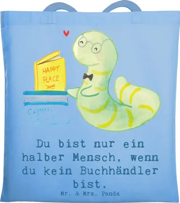 Produktbild von Mr. & Mrs. Panda Schultasche Buchhändler Herz - Sky Blue - Geschenk, Tote Bag, Beruf, Lustig, Buchhandlung, Spruch, Jutebeutel, Witzig, Beutel, Shopping Tasche