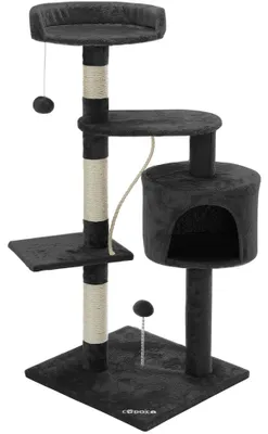 Produktbild von CADOCA® Kratzbaum 112 cm Anthrazit mit Höhle + 3 Plattformen + 2 Spielbälle + 1 Spielseil Kratzstamm Katzenkratzbaum Katzenmöbel Katzenschlafplatz