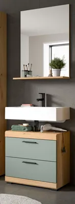 Produktbild von Badmöbel Set 2-teilig "Shawn" in Salbei und Artisan Eiche Badkombination 60 x 191 cm