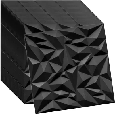 Zdjęcie produktu dla Panele ścienne 3D, czarne, 32 sztuki / 8 m² | Panele sufitowe z polistyrenu | 50 × 50 cm | Geometryczne panele dekoracyjne | Verdico