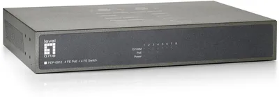 Produktbild von LevelOne 8-Port-Fast Ethernet-PoE-Switch, 4 Ports RJ45, 4 Ports RJ45 PoE Plus, 61.6W, Fast Ethernet (10/100), Vollduplex, Power over Ethernet (PoE), Rack-Einbau