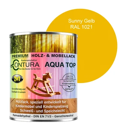 Produktbild von Contura 750ml. Möbellack Lack für Kinderspielzeug Buntlack DIN EN71/3 Buntlack Holzlack - RAL 1021 Sunny Gelb