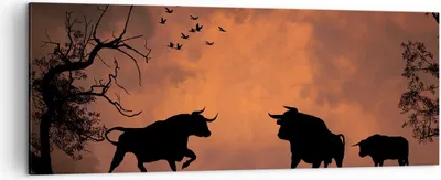 Produktbild von Bild auf Leinwand - Leinwandbild - Tier wütend Stier - 140x50cm - Wand Bild - Wanddeko - Wandbilder - Leinwanddruck - Bilder - Kunstdruck - Wanddekoration - Leinwand bilder - Wandkunst - AB140x50-0494