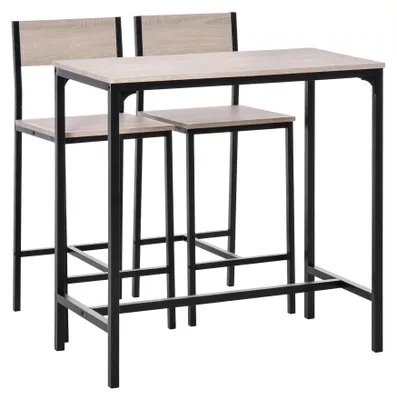 Immagine prodotto di Barset - Tavolo da bar - Tavolo da bistrot - Set di tavoli da pranzo - Sgabelli da bar - Legno naturale con metallo nero