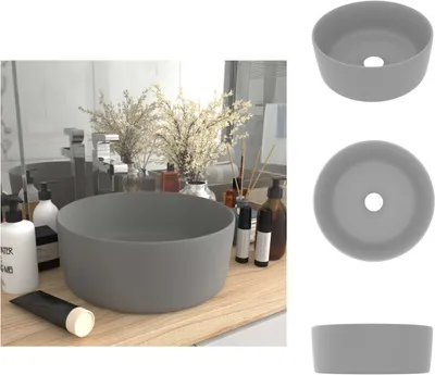 Produktbild von vidaXL s Waschbecken Rund Matt Hellgrau 40x15 cm Keramik -  Badezimmer-Waschbecken