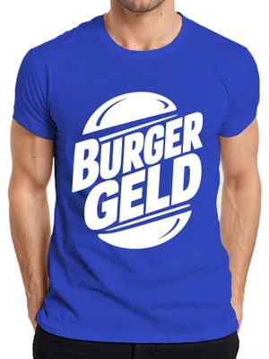 Productafbeelding van Burgergeld, woordspeling, grappig, bijna een uitspraak, sarcasme, heren T-shirt, blauw, maat S