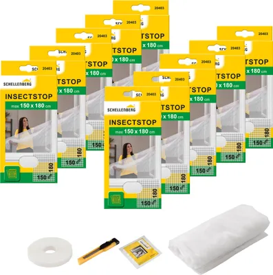 Produktbild von Schellenberg 10er Pack 20403 Fliegengitter für Fenster, Insektenschutz ohne Bohren, zuverlässiger Schutz gegen Mücken, Fliegen, Insekten & Ungeziefer, inkl. Befestigungsband, 150 x 180 cm, weiß