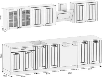 Obrázek produktu pro kuchyňská linka bez elektrospotřebičů - Moderní kuchyňská linka 240 cm - Kuchyňská linka Lora - Kuchyňský blok - Kompletní šedá matná a bez horní desky